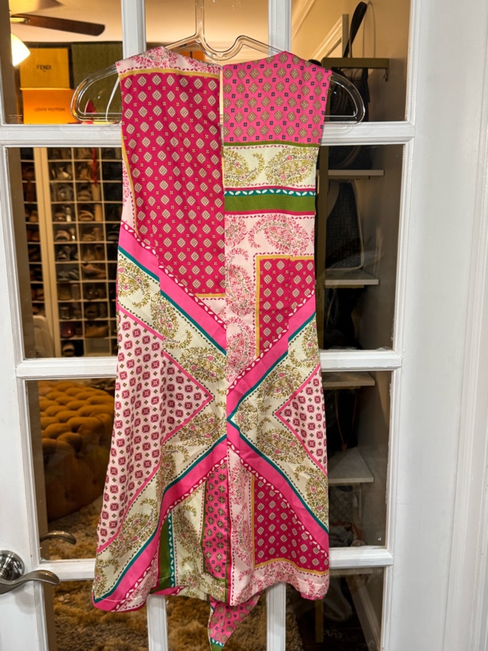 Zara Pink Multicolor patchwork, print dress satin V-neck - Picture 5 of 7